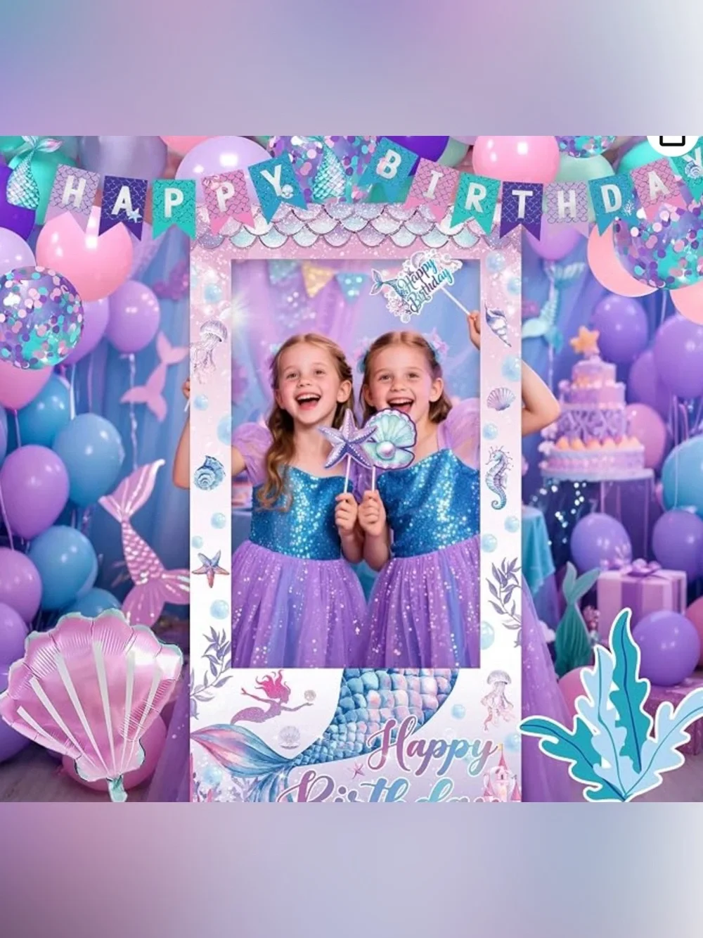 Mermaid Birthday Decorations for Women,Happy Birthday Banner Balloons